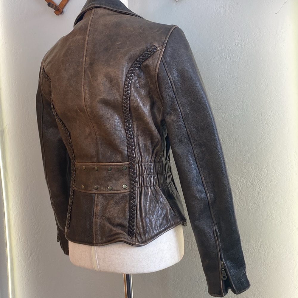 Vintage Chrome Gear Leather Motorcycle Jacket- Brown- Women Sz XS - Picture 6 of 13